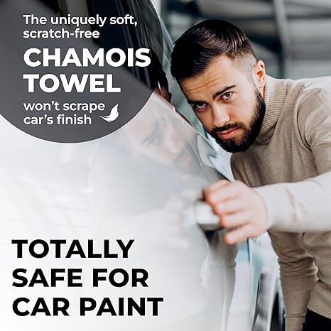 Mighty Cleaner منشفة شامي ممتازة مقاس XL للسيارة - قطعتين (34 × 25) - قماش شامواه فائق الامتصاص - خالية من البقع والخدوش - مناشف تجفيف السيارة قابلة لإعادة الاستخدام - Image 4